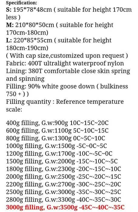 Sac dormit iarnă, puf gâscă 3000g, -35/-45 grade