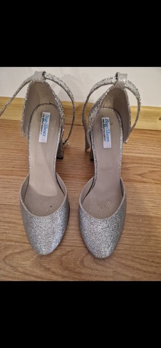 Pantofi piele, cu paiete, argintii