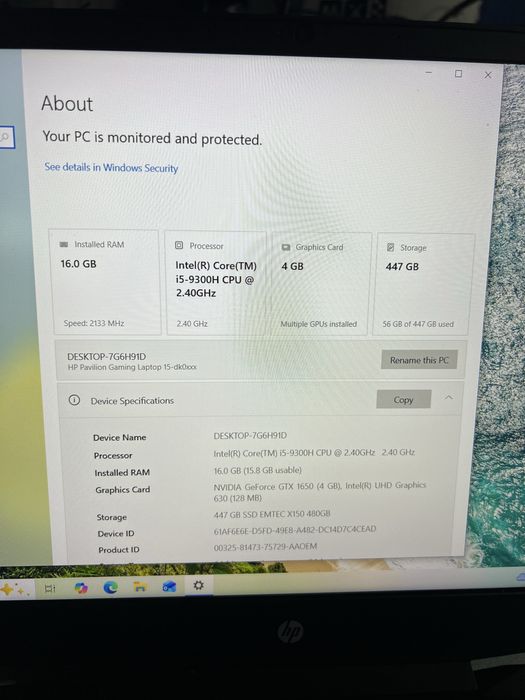 Vand laptop ho 15 gaming i5 9300h 16gb ram ssd 480gb Gtx 1650