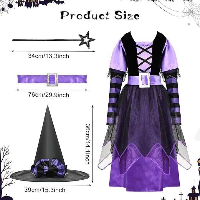 Costum carnaval de vrăjitoare pentru fete , marimea 130-140cm