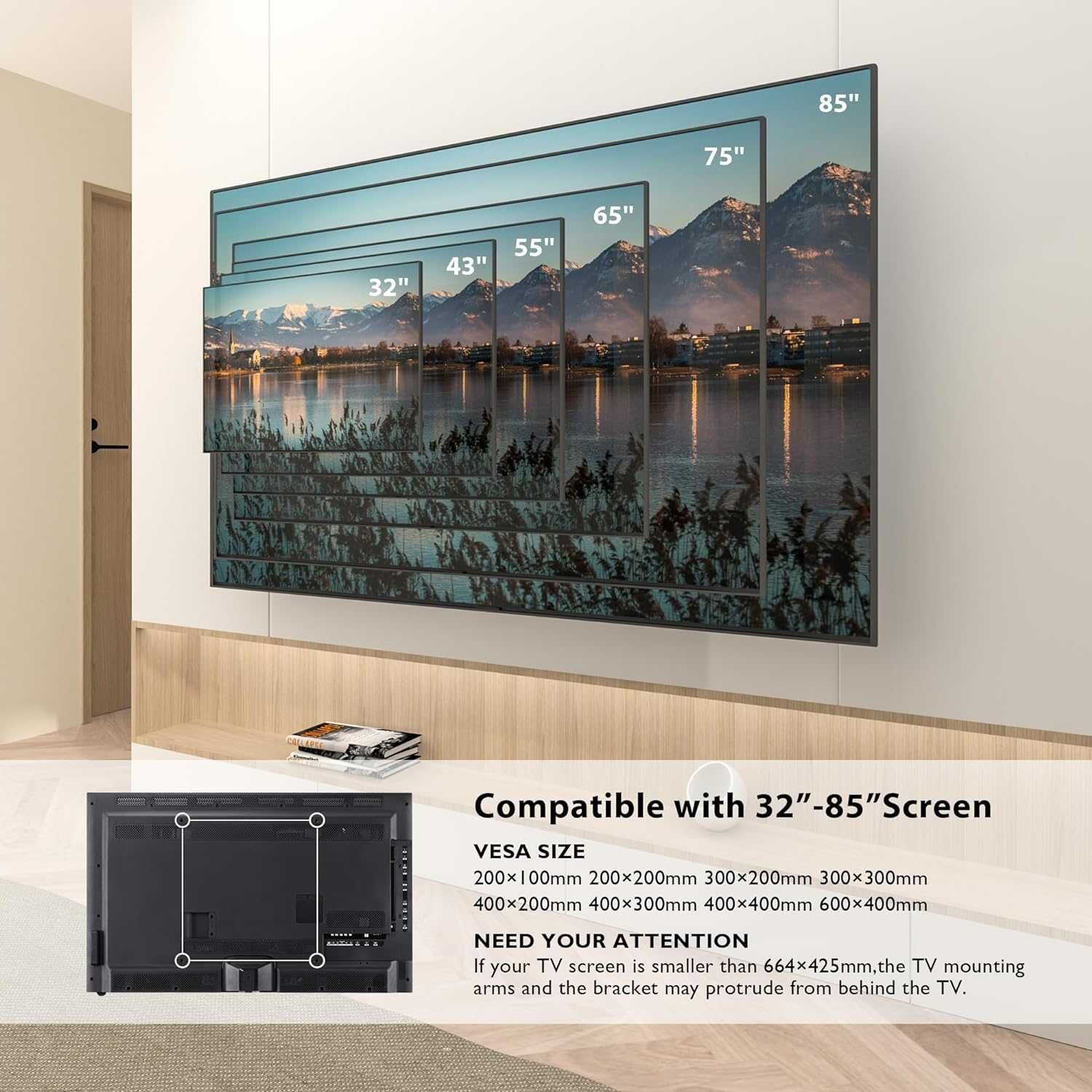 Suport TV de perete reglabil, diagonala 81-203cm, max 60kg, Pret Fix