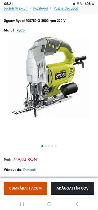 RYOBI RJS750 folsit o singura data