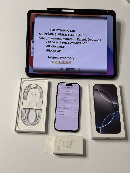 Iphone 16 PRO -30 cicluri -128 Gb -100% baterie - 11 Luni Garantie