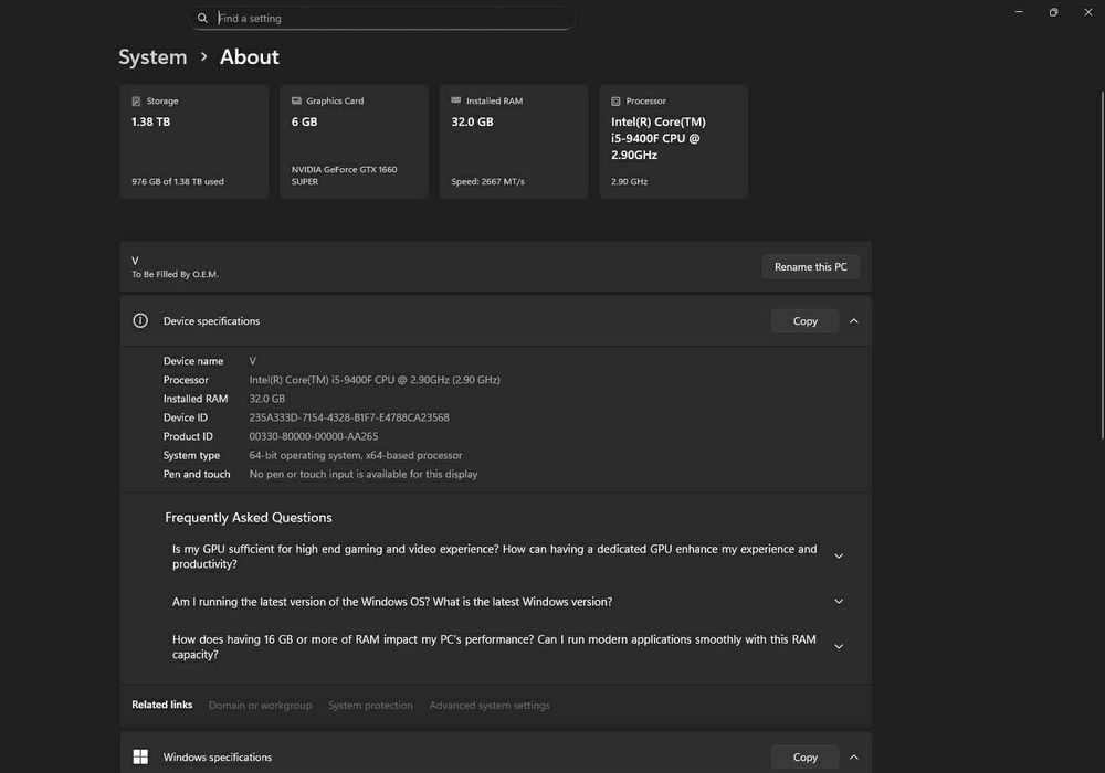 Геймърски компютър: GTX 1660 Super, Intel Core i5-9400F, 32 GB