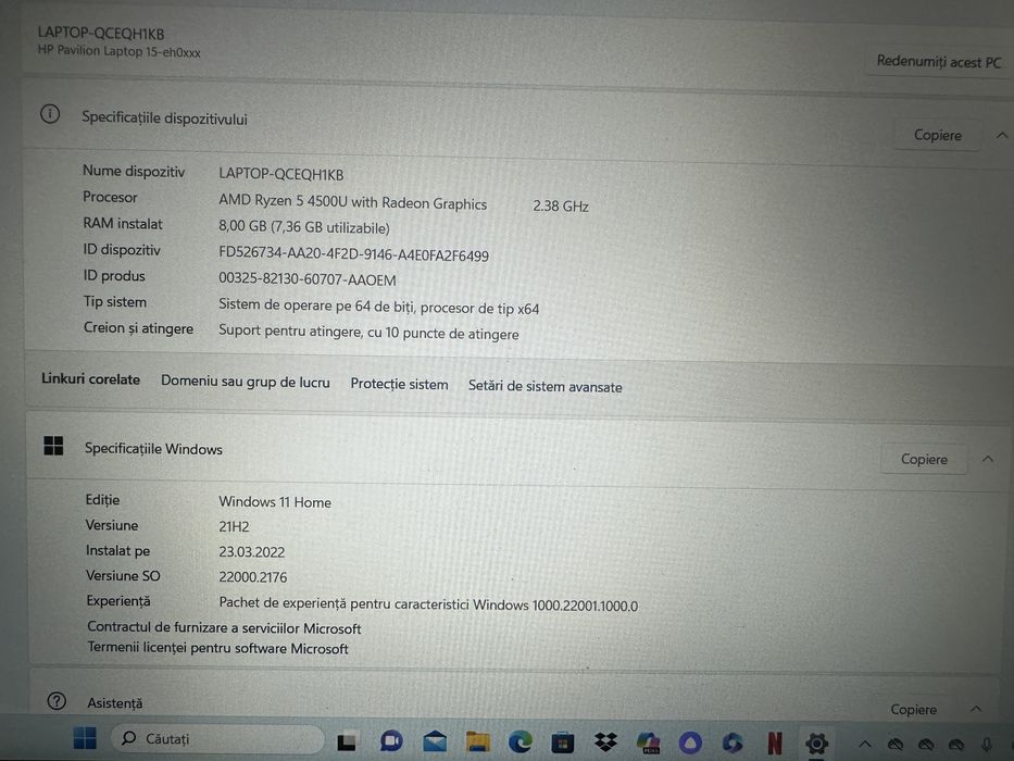 Laptop HP Pavilion 15 – Ryzen 5 4500U, 15.6” Full HD, Windows 11