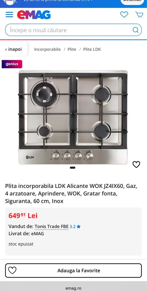 Plita incorporabila noua, sigilata