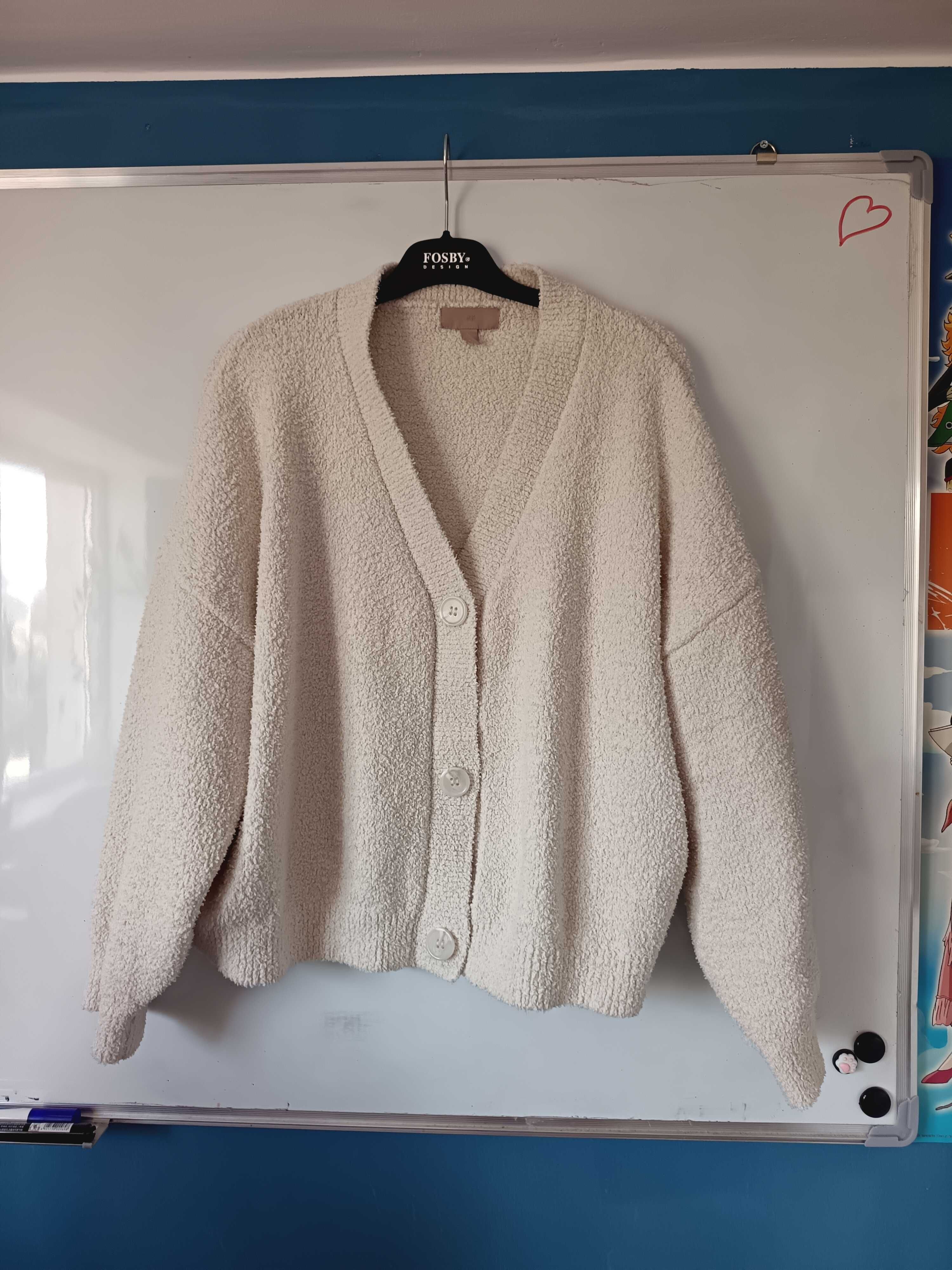 Cardigan texturat crem, H&M, mărime XL, nou