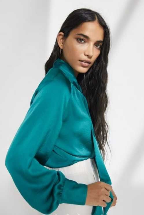 Блуза из шелка изумрудный цвет Massimo Dutti