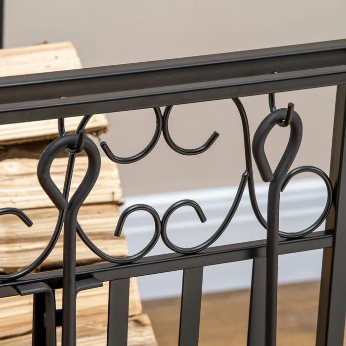 Стойка за дърва за огрев с инструменти за камина