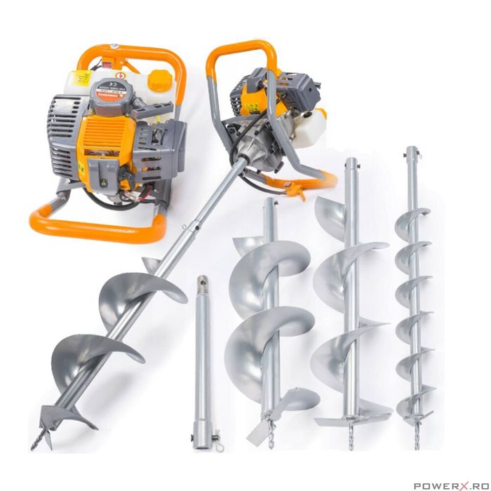 Motoburghiu pamant 6 CP 3 burghie + prelungitor, freza foreza pamant,