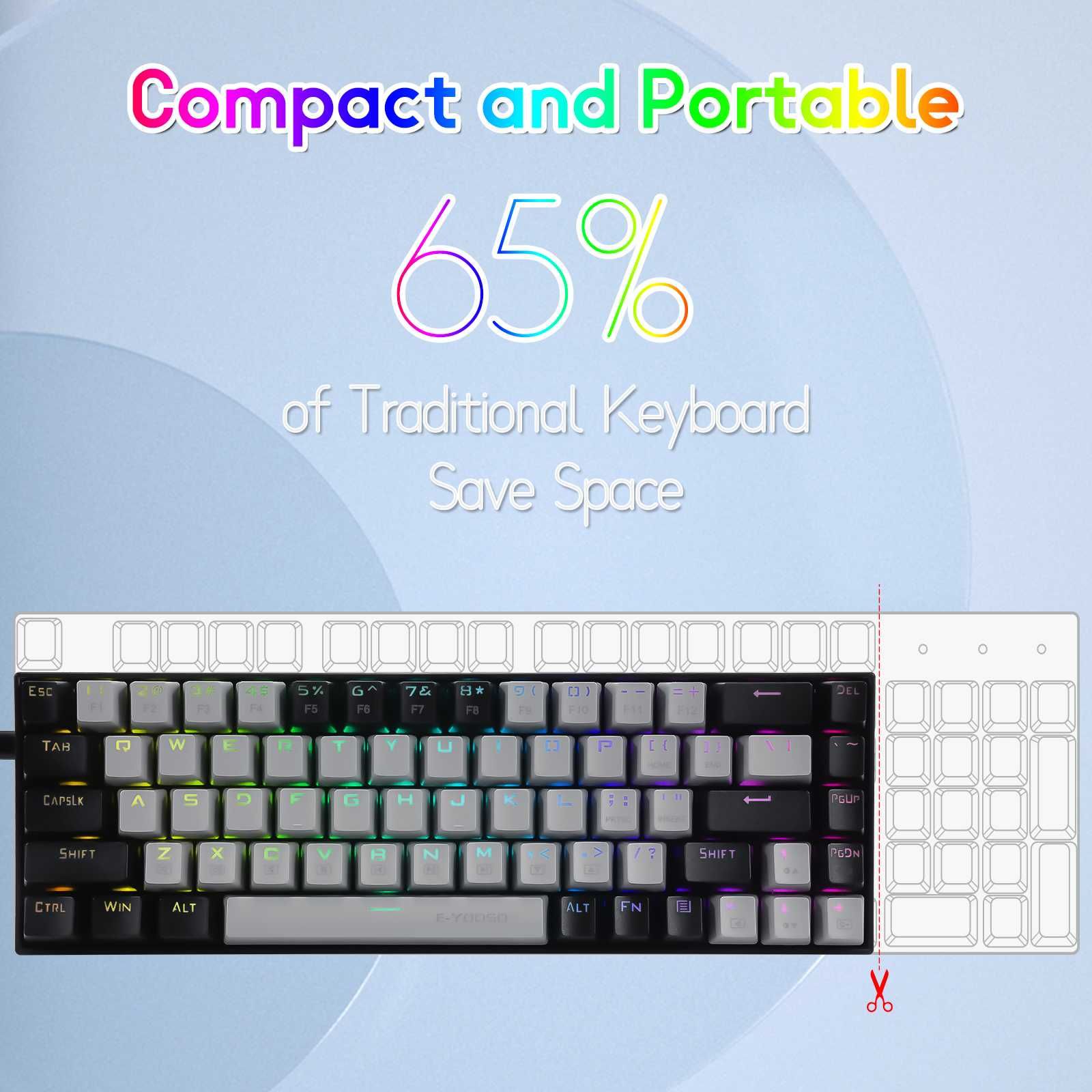 Tastatura Mechanica, Keyboard E-YOOSO Z-686 65%, RGB, Cherry MX Comp