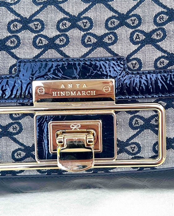Anya Hindmarch Straw Clutch Geanta Monogram Canvas Piele