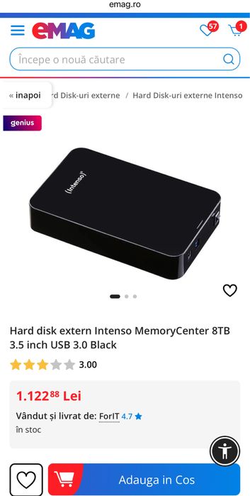 Hard disk extern Intenso MemoryCenter 8TB 3.5 inch USB 3.0 Black