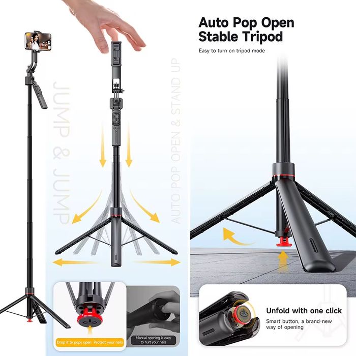 Selfie Stick AI Face Tracking – 360° Automată, Gimbal Trepied