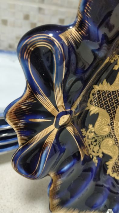 Fructiera cobalt aurita cu aur de 24k