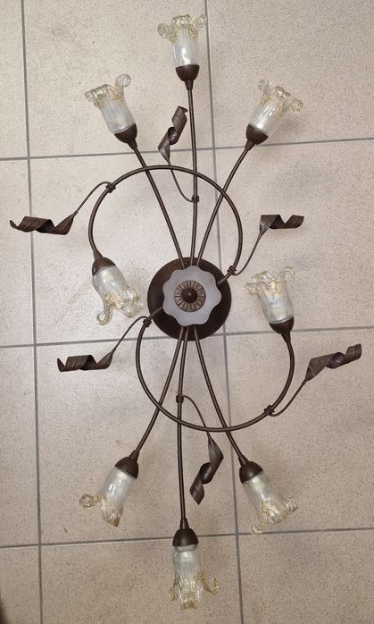 Lampa/lustra cu bec 8xG9, din metal si sticla