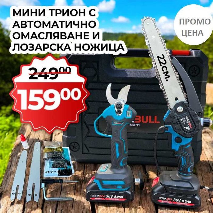 2в1  Акумулаторна ножица с дисплей и Трион с автоматично омасляване