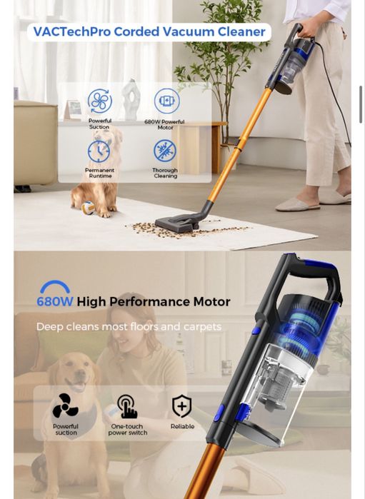 мощна вертикална  прахосмукачка VACTechPro 680W, 32Kpa,