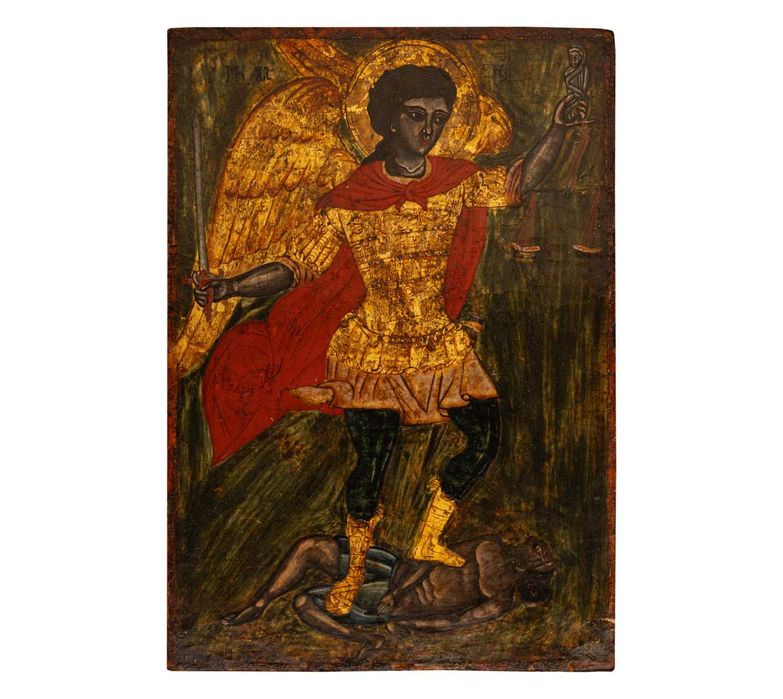 Icoană pe lemn „Sfântul Arhanghel Mihail”, șc. ruseacă, sec. XVIII-XIX