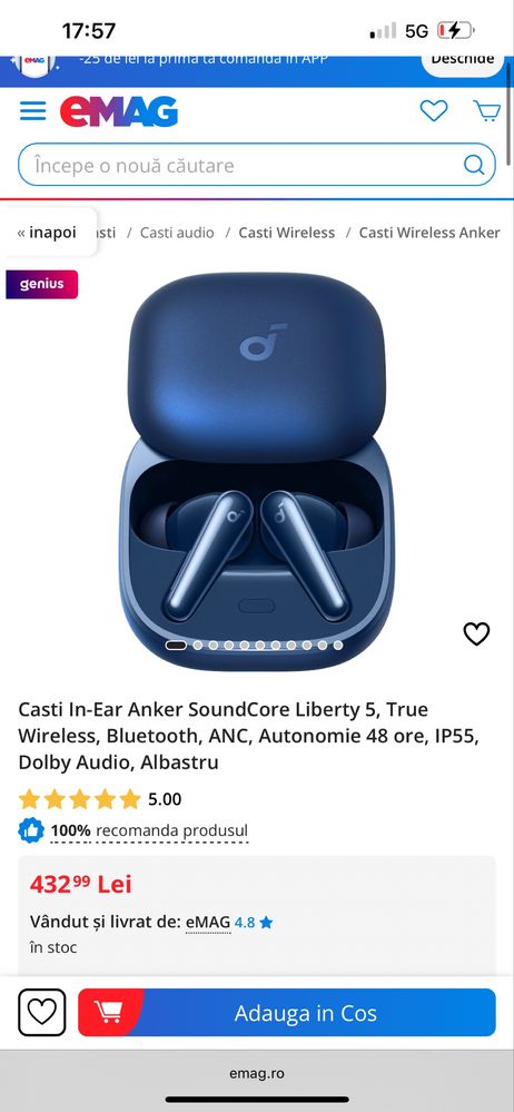 Casti soundcore liberty 5  oferta  150lei