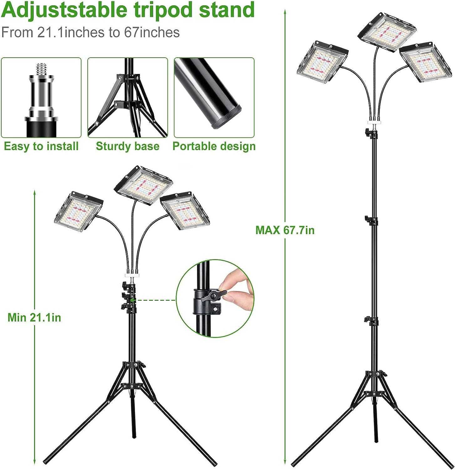 Лампа за отглеждане на растения STELS, Трипод, Таймер, 150 LED, Черен