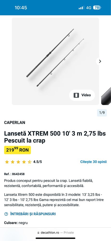 Lanseta XTREM 500 10’ 3m 2.75lbs Crap