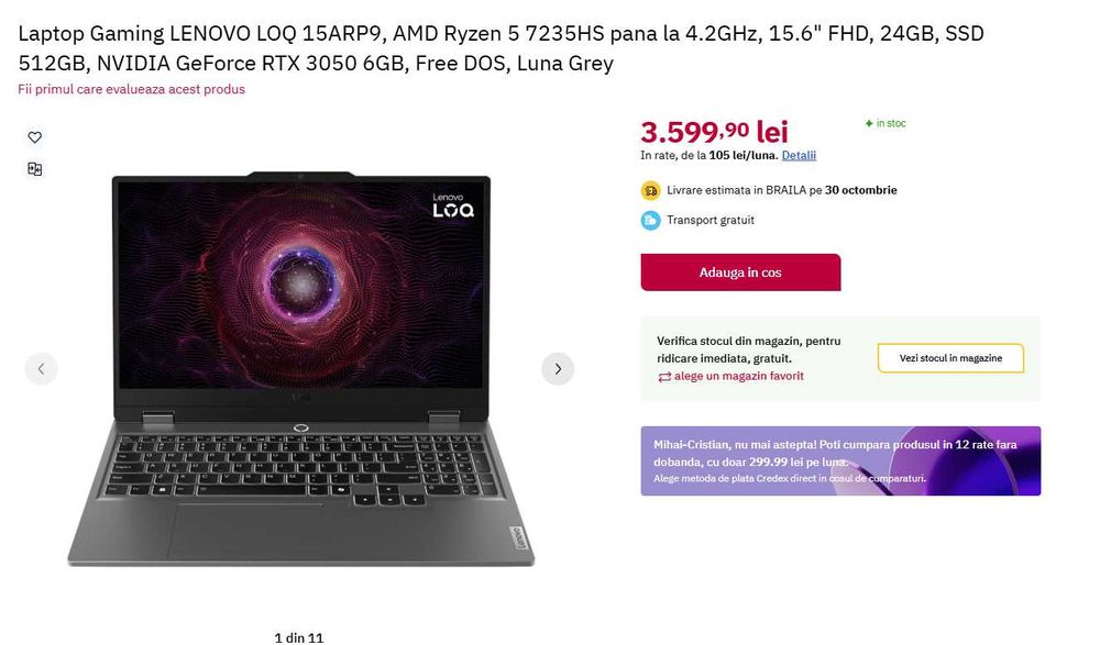 Vand Laptop Lenovo LOQ 15ARP9