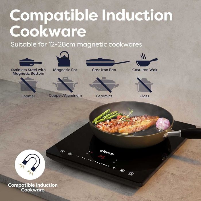 Индукционен Котлон CIARRA , 2000W, Сензорен Контрол, 8 Нива на Мощност