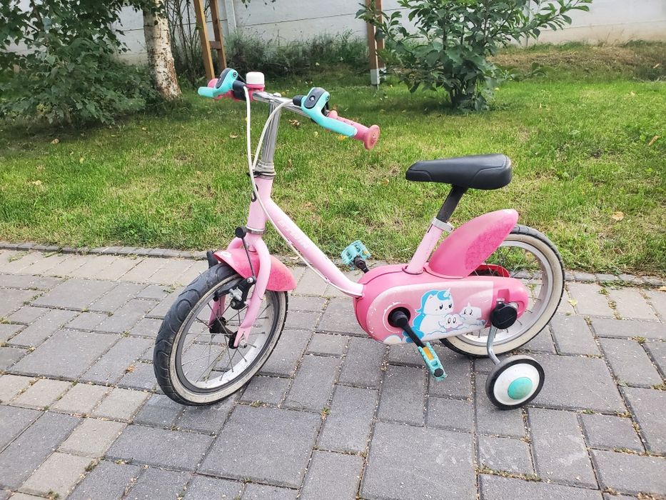 Bicicleta BTWIN Unicorn copii 3-5 ani roz 12" roti ajutatoare