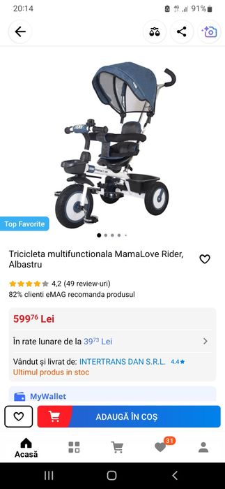 Vand tricicleta copii rider mama love