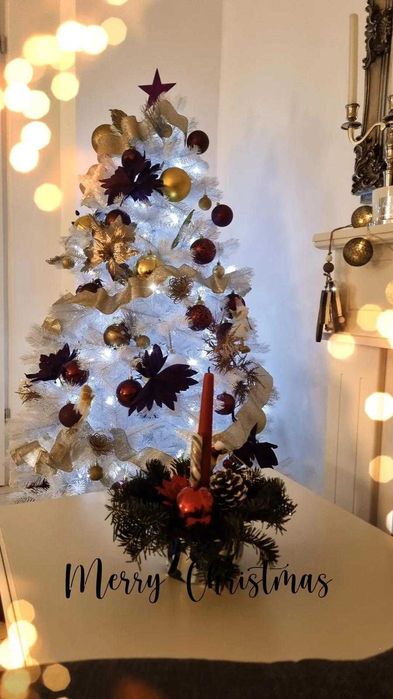 Brad Artificial 3D de Lux – Alb – 180 cm – cu Suport Inclus