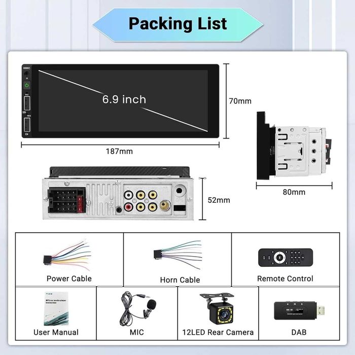 1 DIN Автомобилно радио с CarPlay / Android Auto и камера за заден ход