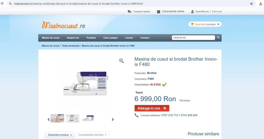 Masina de cusut si brodat BROTHER Innov-is F480, noua !!