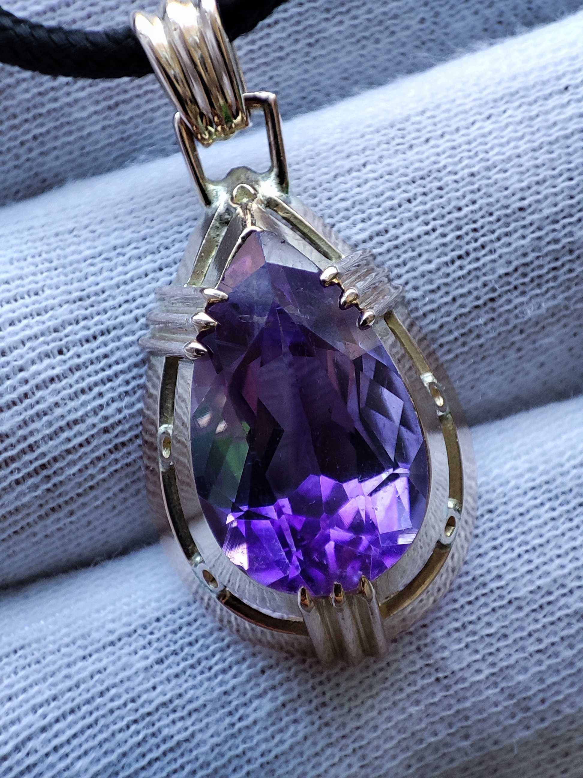 Fantastic Pandantiv Amuleta Aur 14K Cu Ametist Amethyst Natural Unicat