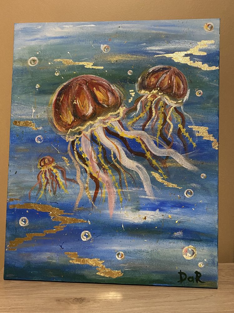 Холст акрил картина медузы океан