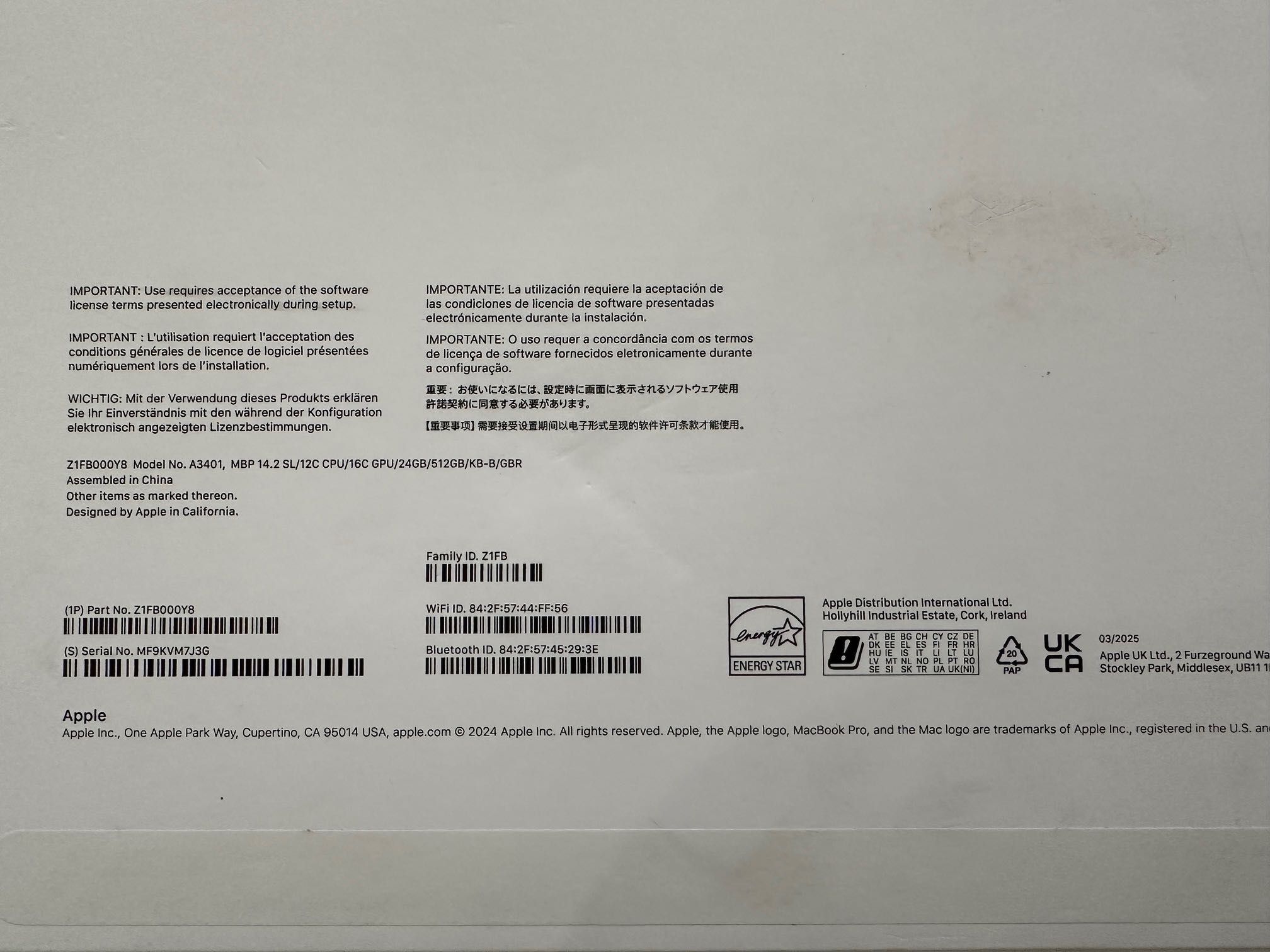ЧИСТО НОВ MacBook Pro 14" M4 PRO Chip 12-CPU/16-GPU/24RAM/512SSD