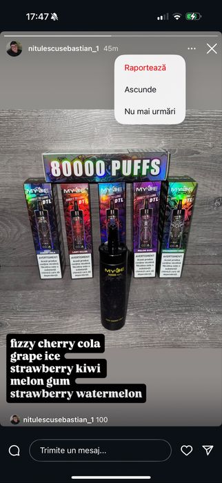 Mini narghilea 80.000 de fumuri 10 AROME