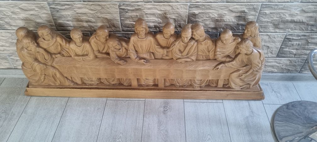 Cina cea de Taina lemn masiv sculptat 120x45x7,5 cm