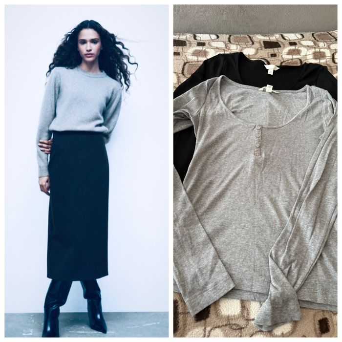 Комплект из юбки миди ZARA, р.L. и лонгслива H&M.