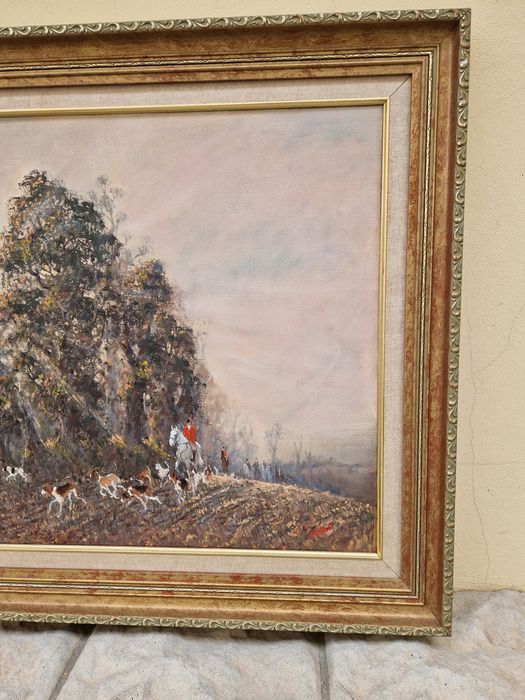 Много добра антикварна авторска картина масло върху платно