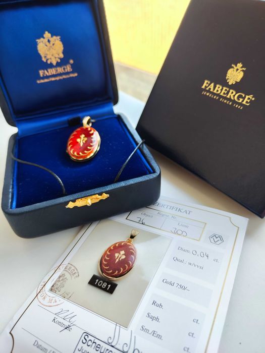 Fabergé Masterpiece Victor Mayer Pandantiv Aur 18K Diamante Email Rosu