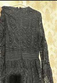 Чёрное кружевное платье, одевала один раз! Размер 46-48 цена 12.500