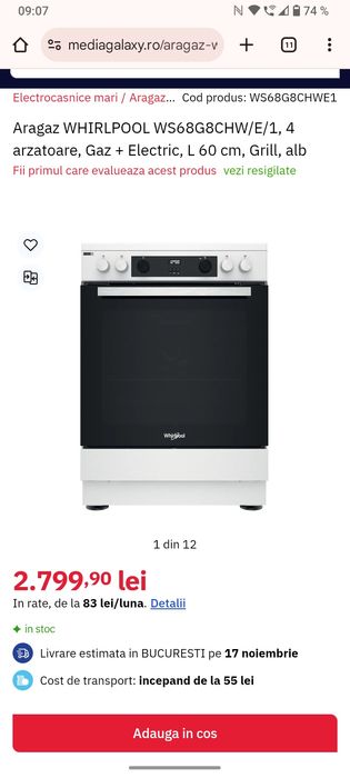 Aragaz Whirlpool nou