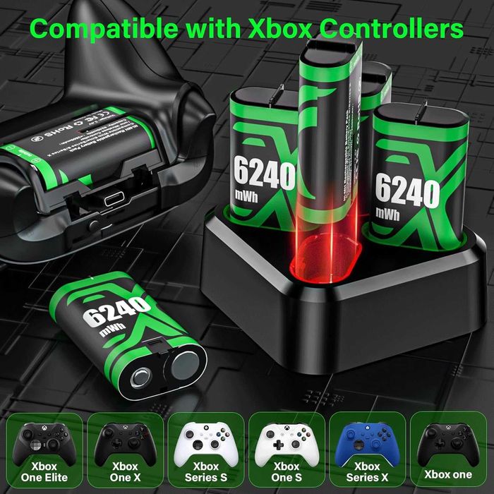 ZRZLMVP Батериен пакет за Xbox контролер - 4x6240mWh батерии и зарядно