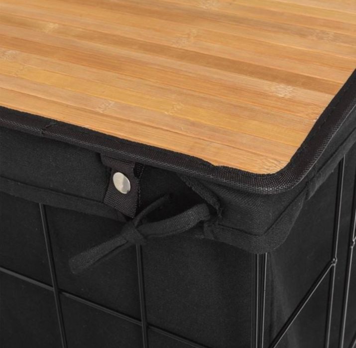 Cos metalic pentru rufe cu capac din Bambus 40x30x60 cm - 72l