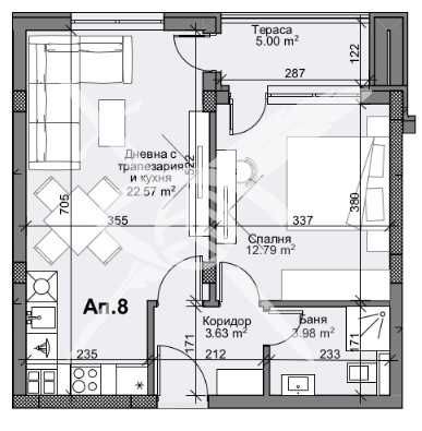 Двустаен апартамент в Кършияка 55-2532