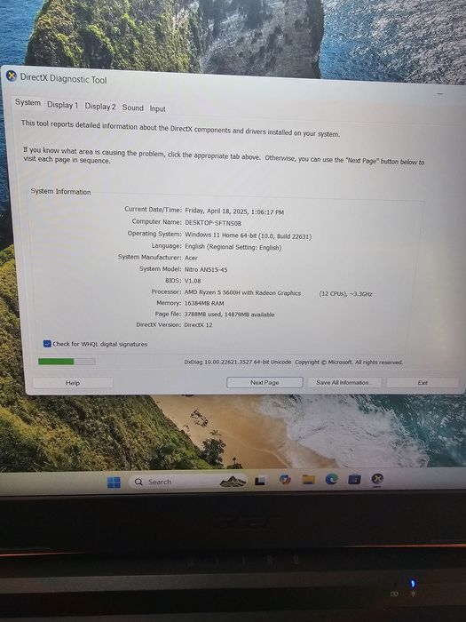 Laptop Acer nitro 5 rtx 3050
