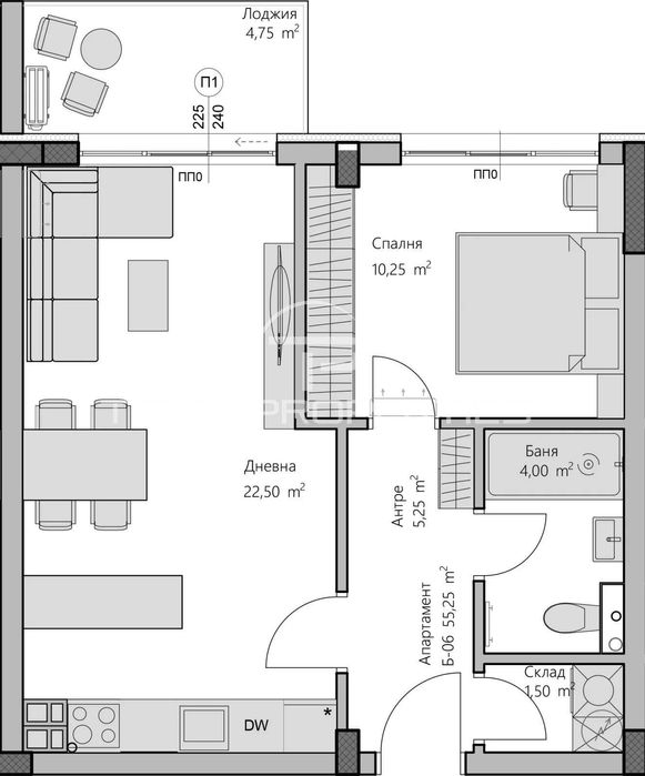 Двустаен апартамент Христо Смирненски