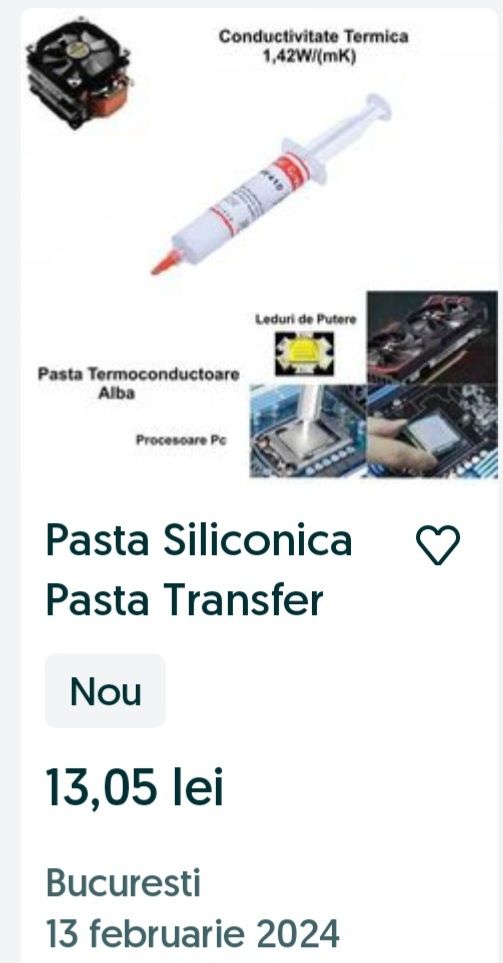 Pasta Siliconica Pasta Transfer Termic Pasta TERMOconductoare