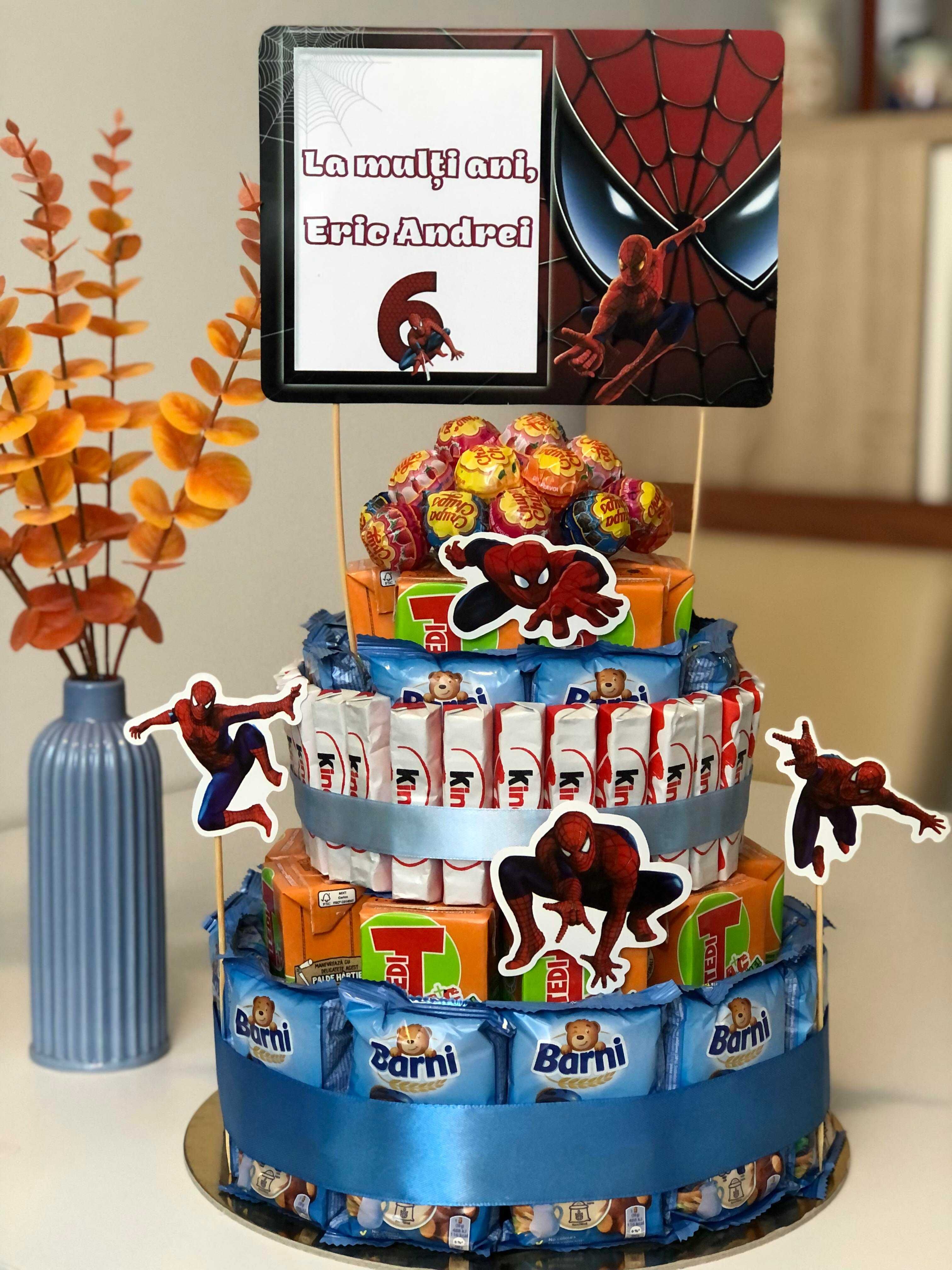 Tort gradinita, cresa, scoala, tort dulciuri ambalate, Spiderman, Elsa